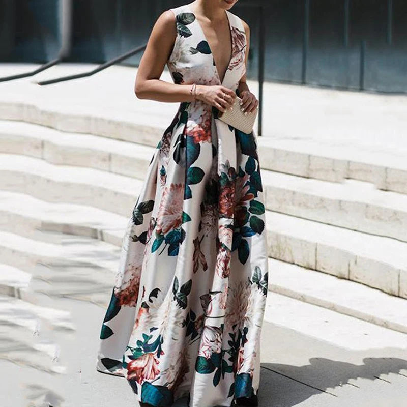 Elegant Floral Printed Summer Sling Party Dress on sale NOW!