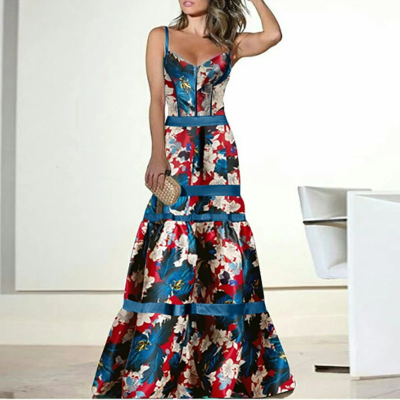 Elegant Floral Printed Summer Sling Party Dress on sale NOW!