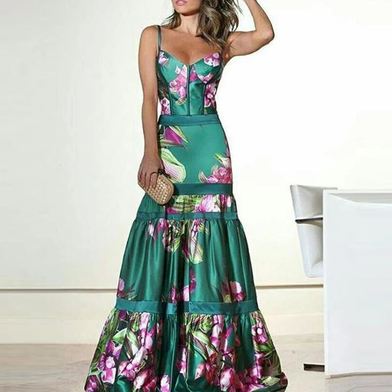 Elegant Floral Printed Summer Sling Party Dress on sale NOW!