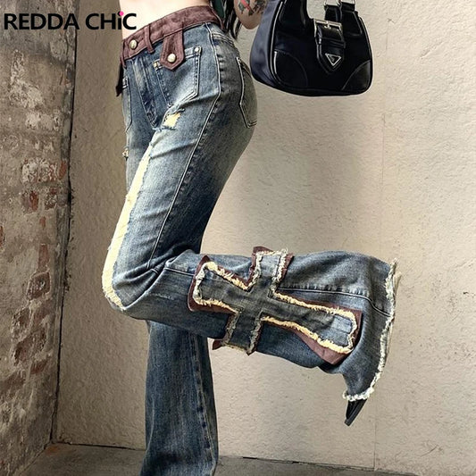 Redda Chic Cross Patchwork Bootcut Pants for Women